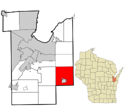 Brown County Wisconsin incorporated and unincorporated areas New Denmark highlighted.svg