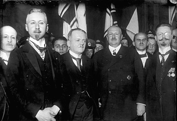 Monarchist DNVP leader Kuno von Westarp and DNVP member Prince Oskar of Prussia with Prince Eitel Friedrich. December 1924. Later, the nationalist DNV