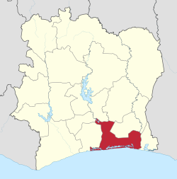 Mahali pa Mkoa wa Lagunes katika Cote d'Ivoire