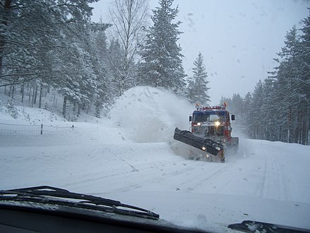 Meeting a snow plow.