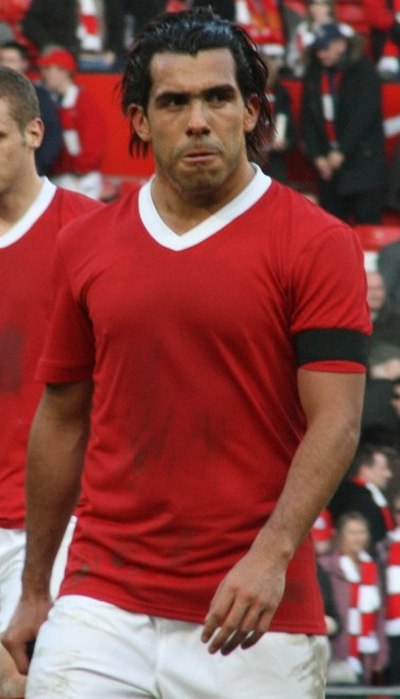 Tevez playing for Manchester United in February 2008