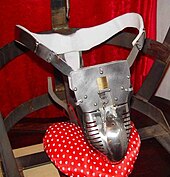 A chastity device with penis tube and padlock Carrara belt for men front.jpg