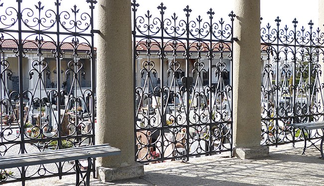 Wrought iron cemetery gate in Castel San Pietro, Switzerland