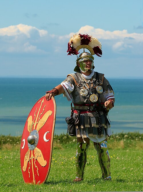 An historical reenactor in Roman centurion costume