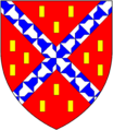 Arms of Champernowne: Gules, a saltire vair between twelve billets or