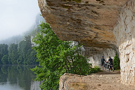 Ancient towpath along the river Lot near St-Cirq-Lapopie, Lot, France