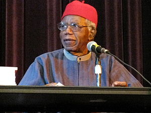 English: Chinua Achebe speaking at Asbury Hall...