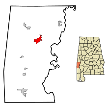 Choctaw County Alabama Incorporated og Unincorporated områder Butler Highlighted.svg