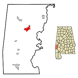 Location in Choctaw County and the state of Alabama
