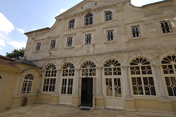 Exterior of St. George's Cathedral. The neo-Classical façade marks it out from other Orthodox churches in the Byzantine style.