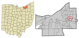 Cuyahoga County Ohio incorporated and unincorporated areas Woodmere highlighted.svg