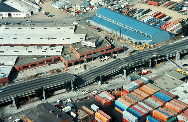 Portion of the collapsed Cypress Viaduct in Oakland