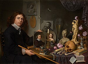 Vanitas-stilleven met zelfportret van de schilder