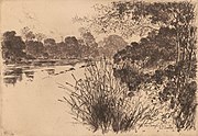 The Clyde near Carmyle, etching, 1889