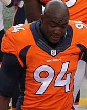 Linebacker DeMarcus Ware, taken 11th overall, was a stalwart on the Dallas Cowboys defense before finishing his career with the Denver Broncos. DeMarcus Ware.JPG