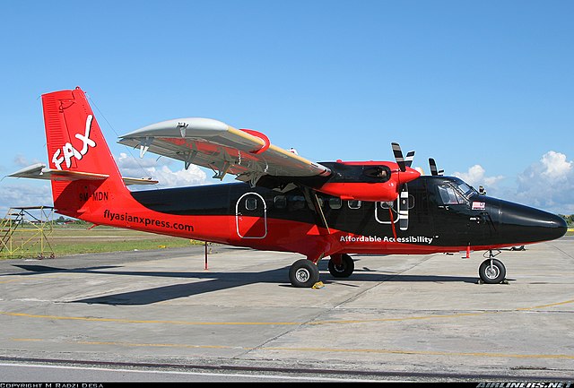 A FlyAsianXpress DHC-6 Twin Otter aircraft. The short-lived airline inherited the routes operated Rural Air Service by Malaysian Airlines between 2006