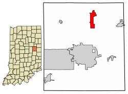 Location of Eaton in Delaware County, Indiana.