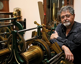 Donald Saff pictured with a nineteenth-century French tower clock. Donald Saff.JPG