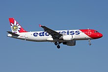 Edelweiss Air Airbus A320-200 Edelweiss Air Airbus A320-214 HB-IJU (26190479343).jpg