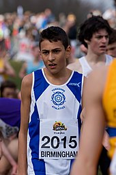 Cairess at age 14 at the Inter-counties Cross Country (2012). Emile Cairess Birmingham 2012.jpg