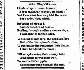 <span class="mw-page-title-main">I taste a liquor never brewed</span> Poem by Emily Dickinson