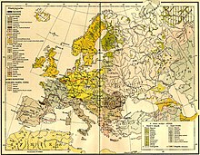 Ethographic map of Europe in 1897 from a Hungarian historian. Europe ethnic map 1897 (hungarian).jpg