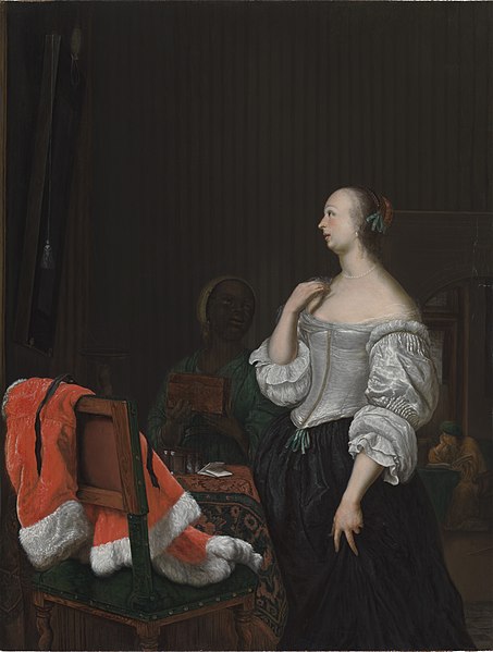 File:FM-121-Frans van Mieris-A Woman Standing before a Mirror.jpg