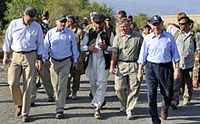 The "Three Amigos" walking in Kunar Province in eastern Afghanistan in July 2011: McCain (second from left), Lindsey Graham (second from right in front), Joe Lieberman (right in front) Flickr - DVIDSHUB - Senators visit special operations forces soldiers in eastern Afghanistan (Image 6 of 15).jpg