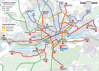 Streckenführung der geplanten Ringstraßenbahn in Frankfurt am Main