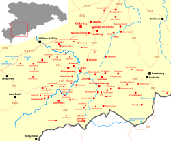 Peta wilayah Erzgebirge yang tidak diduduki dari 8 Mei hingga 24 Juni 1945[1]