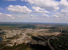 Luchtbeeld van Gander, de hoofdplaats van de gelijknamige agglomeratie