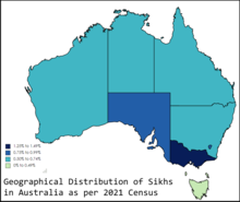 Geographical distribution of Sikhs in Australia per 2021 census Geographical Distribution of Sikhs in Australia as per 2021 Census.png