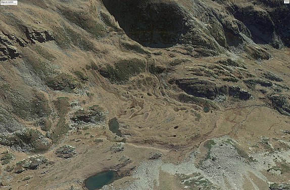 Imagen de Google Earth del glaciar rocoso espatulado o de piedemonte de Basses del Siscaró, Soldeu (Andorra)