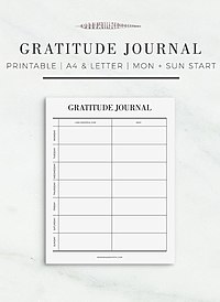 A gratitude journal is a means of learning to focus on things that make one grateful, which can enhance happiness. Gratitude journal.jpg