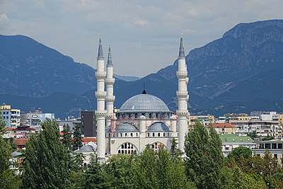 Namazgah Mosque in 2018, once completed it will be the largest mosque in the Balkans.