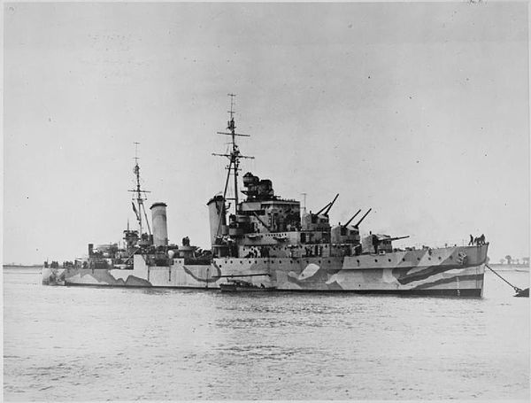 Euryalus at a buoy on completion, June 1941