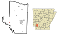 This map shows the incorporated and unincorporated areas in Hempstead County, Arkansas, highlighting McNab in red. It was created with a custom script with US Census Bureau data and modified with Inkscape.