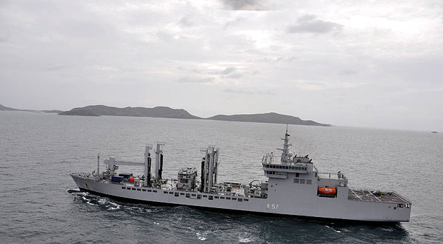 The INS Shakti entering Sattahip harbour in Thailand on 23 June 2015.