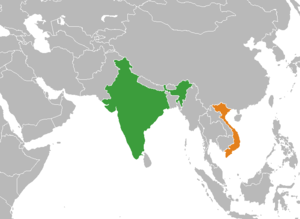 Mapa indicando localização da Índia e do Vietnã.
