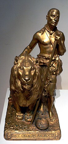 Androclès et son lion, par Gérôme. (Statue dorée)