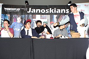 The Janoskians in 2012. From left to right: Daniel Sahyounie, Beau Brooks, Luke Brooks, Jai Brooks, James Yammouni.