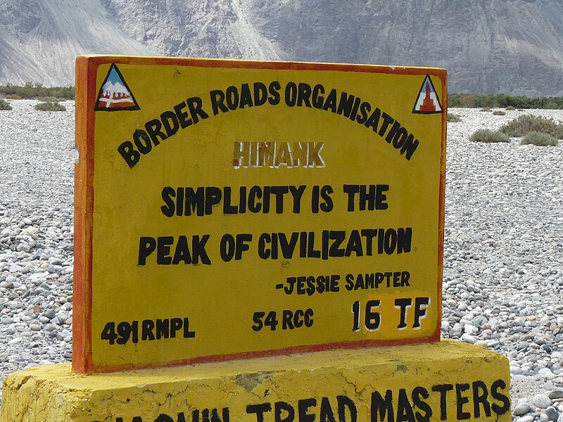 File:Jessie Sampter quotation on Himank BRO sign board in the Nubra Valley, Ladakh, Northern India.JPG