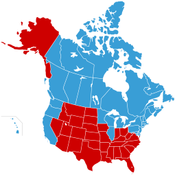 Map of the United States of Canada (in blue) and Jesusland (in red) Jesusland map.svg