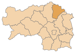 Poloha okresu Mürzzuschlag v spolkovej krajine Štajersko (klikacia mapa)