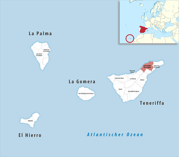 Die Lage des Gerichtsbezirk San Cristóbal de La Laguna in der Provinz Santa Cruz de Tenerife