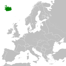 Az Izlandi Királyság 1942-ben a korabeli Európa térképén