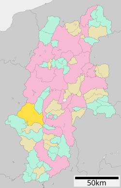 Localização da cidade de Kiso na província de Nagano