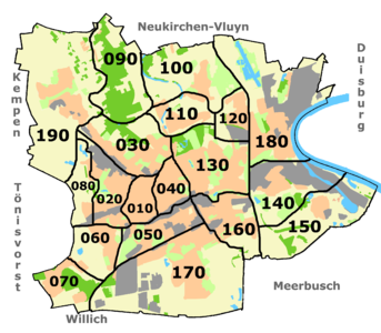 Stadsdelen van Krefeld met wijknummers