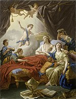 "La mort du dauphin", Louis-Joseph est l'enfant nu portant le cordon bleu et apportant une couronne à son père, par Louis Lagrenée, 1765