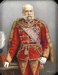 Împăratul Franz Joseph I în uniformă roșie